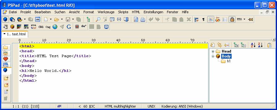 2.14 First HTML Page Create a simple HTML file on the PC. Therefore at least a simple text editor or a special HTML editor like PSPad is needed.