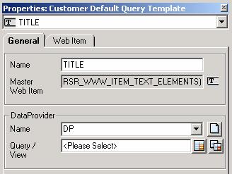 3. In the Properties section, choose a web item, for example Text Elements (TITLE).