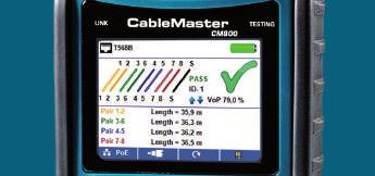In addition, the CableMaster 800 offers many network diagnostics features for troubleshooting such as cable tracing, link detection up to 1Gbit/s, ping, network discovery, PoE/PoE+ tests, and much