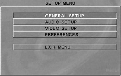 DVD Menu Options Basic Operations 1 Press SYSTEM MENU in the STOP mode to enter the Setup Menu. 2 Press OK to enter the next level submenu or confirm your selection.
