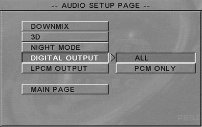 DVD Menu Options Digital Output Set the Digital output according to your optional audio equipment connection.