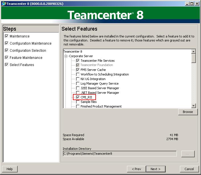 Figure 7: TEM - Select Features page 8. Check the feature in the list and click Next.