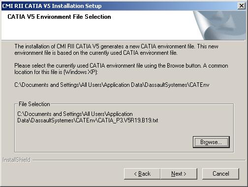 Proceed with Next: Figure 29: Setup - CATIA V5 Environment File Selection The Check Setup Information page lists all information which you have entered.