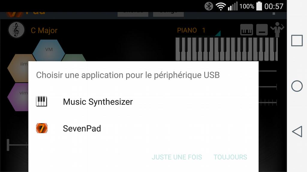 When you first connect it, you will need to tell Android that you want to use 7Pad with this USB device : Then, it