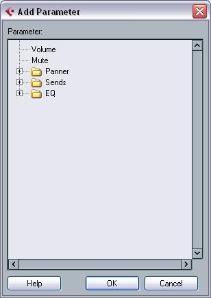 Click in the parameter display for the automation track. A pop-up list is shown, containing some of the automation parameters plus the item More at the bottom of the list.