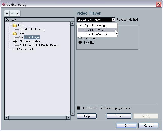 Background Cubase LE plays back video films in a number of formats. Under Windows, video playback can be done using one of three playback engines: Video for Windows, DirectShow or QuickTime 7.1.
