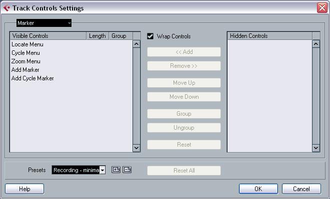 To undo all changes and revert to the standard layout, select Default on the setup context menu.