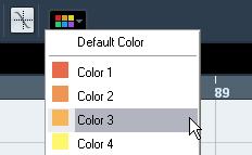 Coloring parts and events There are two ways to color parts and events in the Project window: Using the color selector 1. Select the desired parts or events. 2.
