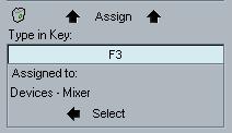 6. When you have found and selected the desired item, click in the Type in Key field and enter a new key command.
