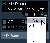 If you hold down [Shift]-[Alt]/[Option] and select a MIDI output, this is selected for all selected MIDI tracks. 3. Use the Channel pop-up menu to select a MIDI channel for the track.