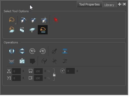 For example, if you choose the Select tool in the Tools toolbar, the Tool Properties view displays the options and operations related to the Select tool, such as Snap to