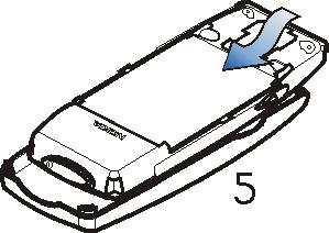 Replace the back cover: Insert the two catches of the back cover in the corresponding slots in the phone (6) and slide the cover until it locks into place (7).