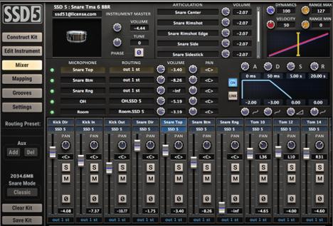 Mixer Pic 12 (Mixer) The mixer section allows you to easily mix and route your microphones into the DAW. Select the desired mixer strip to view and edit the corresponding instrument.