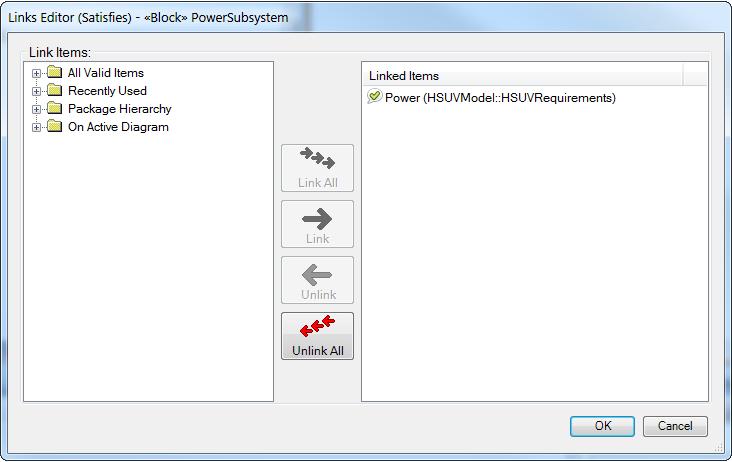 Open the property pages for the PowerSubsystem block and select the (newly created) RequirementRelated tab, as opposite.