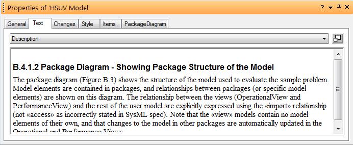 The Supplied Example SysML Model - Using the Browser Panes 6. When you have read the text, close the text diagram by clicking the close button on the diagram tab in the Diagram pane (as opposite).