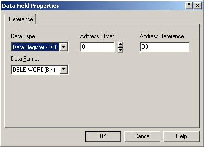 3 The Data Field Properties Dialog Box The Facon PLC Data Field Properties dialog box is shown in the figure below.