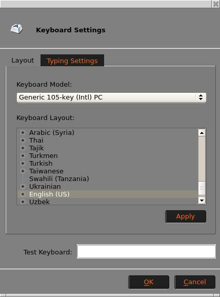 Keyboard Opening the Keyboard window displays the Layout Tab which allows you to select the