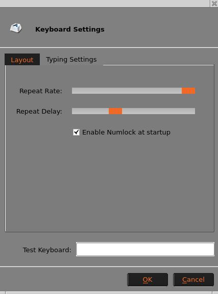 You can also set the keyboard character repeat rate and repeat delay,