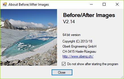 Manual Befre/After Images V2.14 This dialg can be accessed via the menu item Help / Abut Befre/After images.