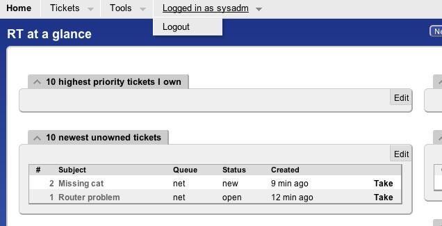 Ticket history showing reply You now have a functioning RT instance with email integration! You can experiment a bit.