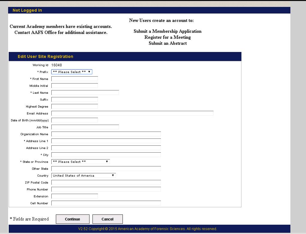 Step 2: Fill out all the required fields, and then click on the Continue button at the bottom of the page.