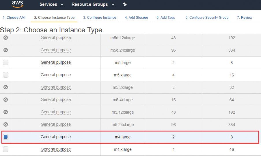 3. Choose an instance type and click Next: Configure Instance Details. 4.