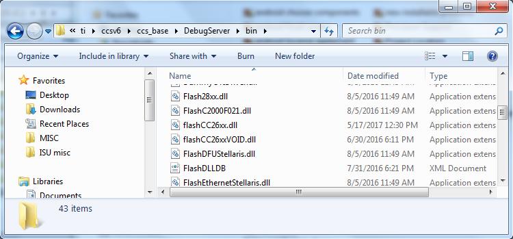ick and copy FlashCC26xx.dll. c. Navigate to the <CCS62 INSTALL DIR>\ccsv6\ccs_base\DebugServer\bin directory (default install directory is C:\ti) and find FlashCC26xx.dll. d. Rename the old FlashCC26xx.