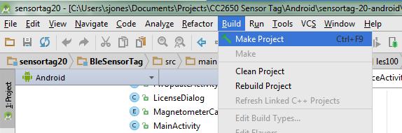 5) To build the project, select Build on the top menu bar and click Make Project (Figure 52). Figure 52, Make Project.