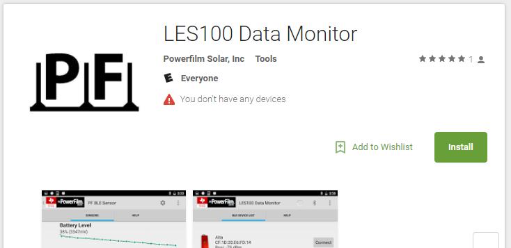 com/store/apps/details?id=com.powerfilm.les100.ble.sensortag&hl=en Figure 3, LES100 Data Monitor Google Play Store Listing. 5.