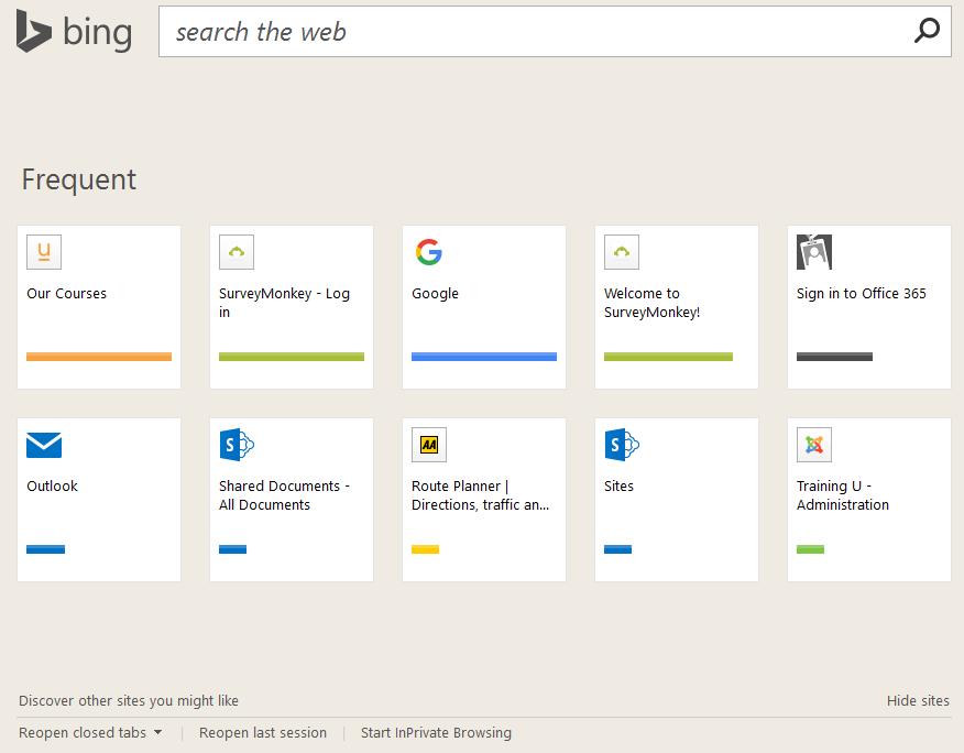 TABS NEW TABS PAGE When you open a new Tab your frequently visited websites will be listed, with the sites you visit
