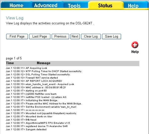 Log The system log displays chronological event log data. Use the navigation buttons to view or scroll log pages.
