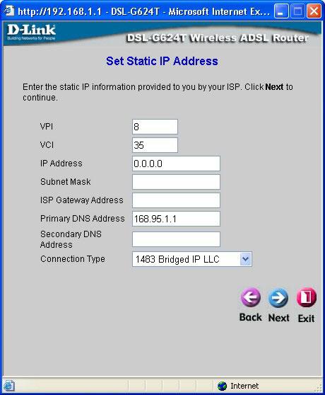 Using the Setup Wizard - For Static IP Address connections: Select the specific Connection Type from the drop-down menu.