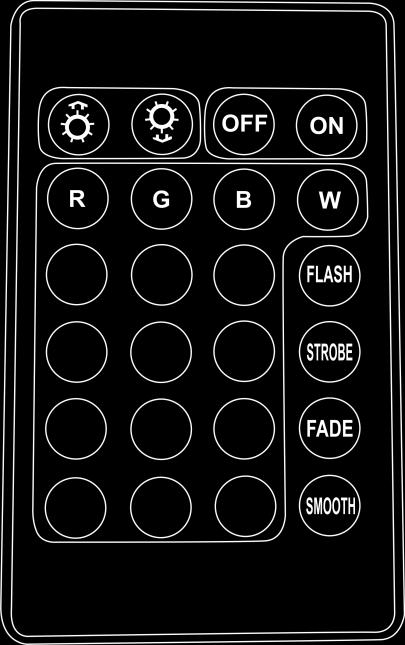 Button Function Description Increase Increase the intensity of the LEDs Decrease Off On Red Green Blue White Flash