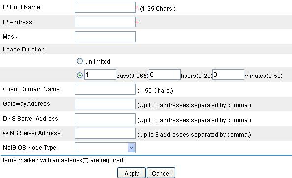 Figure 6 Create a dynamic address pool Table 2 describes dynamic address pool configuration items.