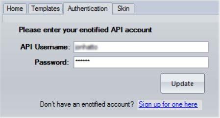 Getting started with excel-sms Before you can use excel-sms, you must enter your enotified API user name and password.