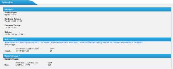 4.2 System Status In this page, we can check the status of MyPBX system, including the hardware, firmware version
