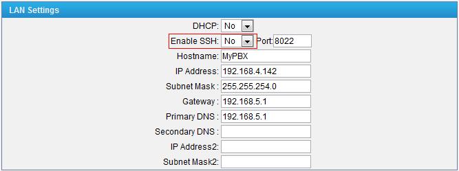 Disable SSH on LAN Settings Page 2.1 Disable SSH Select LAN Settings Enable SSH.