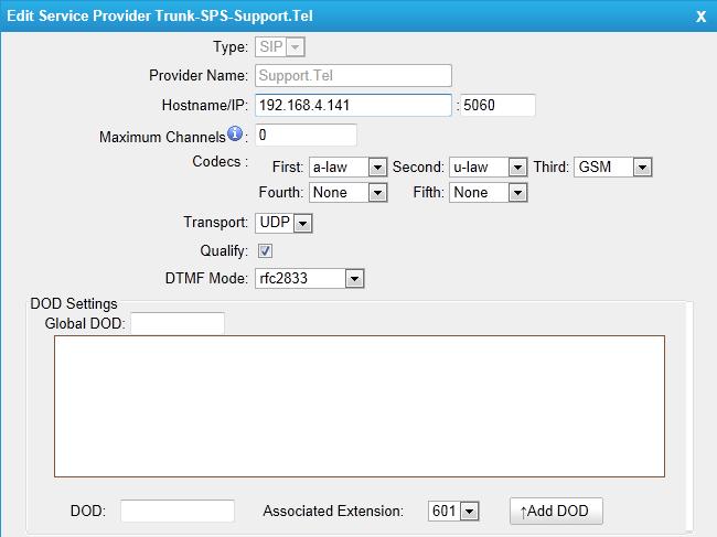 Figure 6-29 Type SIP or IAX SIP Identifies whether the trunk sends and receives calls by using the VoIP protocol SIP.
