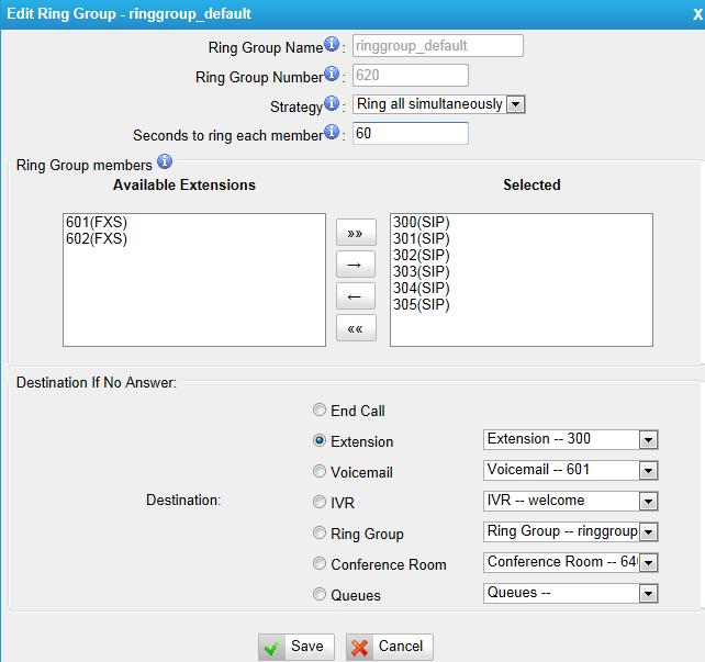 Figure 6-36 There is a default ringgroup, you can edit it or create a new one Figure 6-37 Ring Group Name This option defines a name for this group, i.e. Sales.
