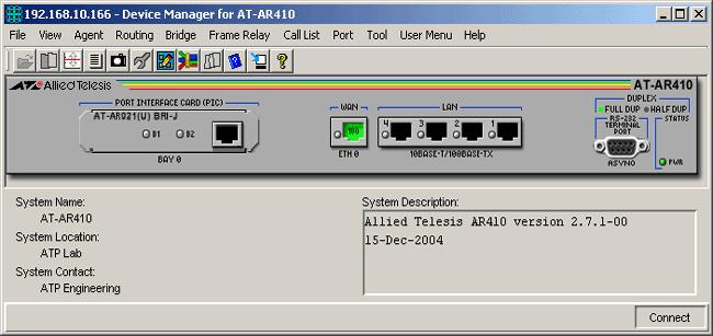 AT-AR410 This section describes Device Manager menus and operations specific to the AT-AR410 router.