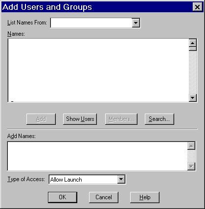 SAS 9.1.2 Integration Technologies: Server Administrator's Guide 2. Click Add to add users and groups to the list. The following dialog box appears. 3.