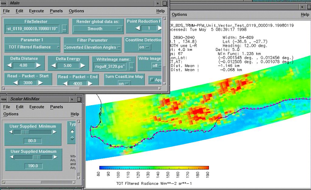 Figure 5. Coastline detection system interactive environment. 4. TRMM RESULTS AND CONCLUSIONS Figure 6 shows a CERES coastline detection sample collected over South Africa on January 16, 1998.
