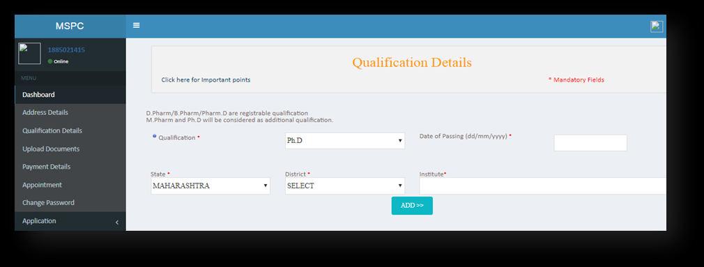 II. Qualification Details: Enter all your qualification details, please see below picture.