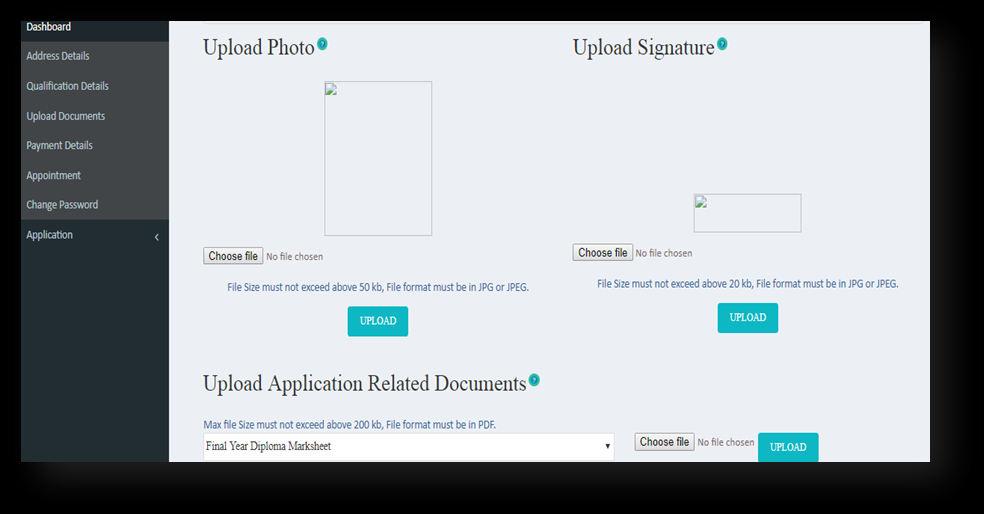 III. Upload Document: In Upload document page User have to upload his/her photo, signature and click on Upload.