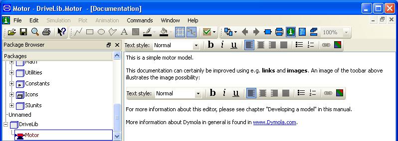 Documentation editor. To enter a description, put the cursor in the window. Right-click and select Show > Info editor.