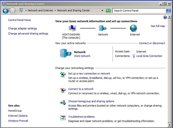 Open Start Menu > Control Panel, click on Network and Internet, click on View network status and tasks.