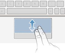 To scroll the screen Slide two fingers on the touchpad until a circular pointer appears, then slide left or right, or up and down, to scroll the tablet screen.