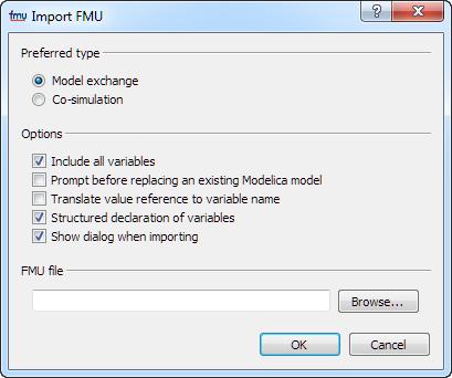 Notes: This command also will be automatically applied on an.fmu file by dragging it into the Dymola main window. The command can also be given by clicking the button Import FMU in the Files toolbar.