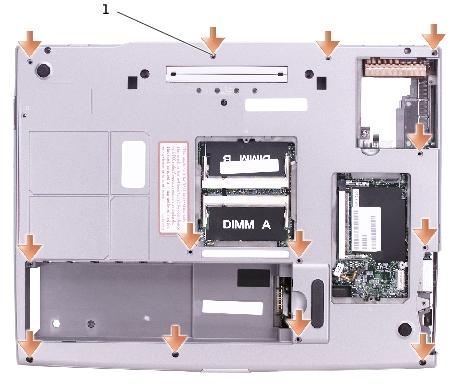 Palm Rest: Dell Inspiron 8600 Service Manual 1 M2.5 x 12-mm screws (13) 7. Remove the two M2.