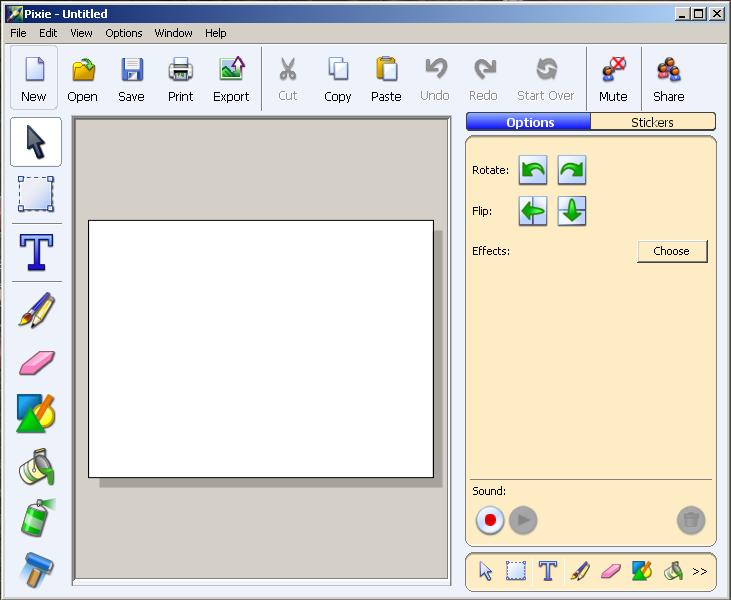 Pixie 2 Tutorial The Pixie Interface Pixie provides an intuitive push button interface that allows you to create art using unique paint brushes, visual effects, stickers and text.